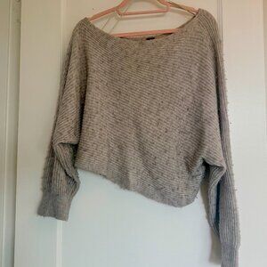 Gray Free People Asymmetrical off-the-shoulder sweater